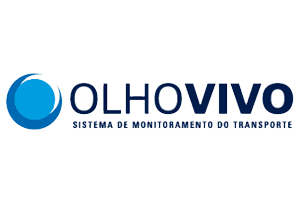 Logo Olho Vivo: círculo azul e texto do sistema de monitoramento do transporte em azul. 