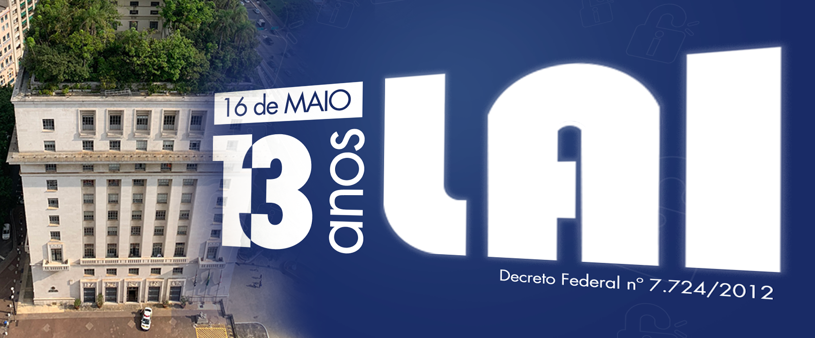 À esquerda, uma fotografia aérea de um edifício histórico no centro de São Paulo, com um jardim no topo. À direita, sobre um fundo azul, o texto 